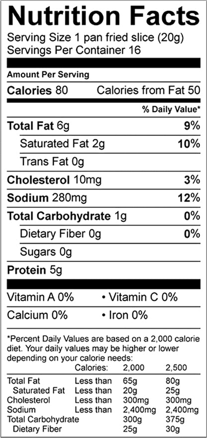 Nutrition facts Hatch Green Chile Bacon - Hatch Green Chile Store